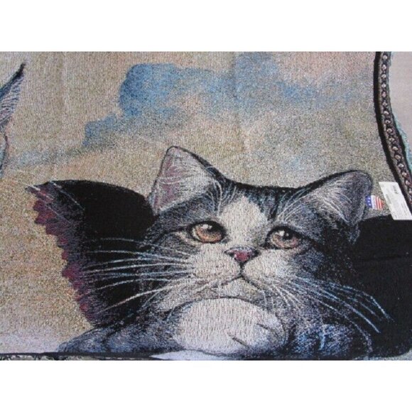 New Cherub Cats Woven Afghan Throw Blanket Raphael Tapestry Sistine Angels LARGE - Picture 4 of 5